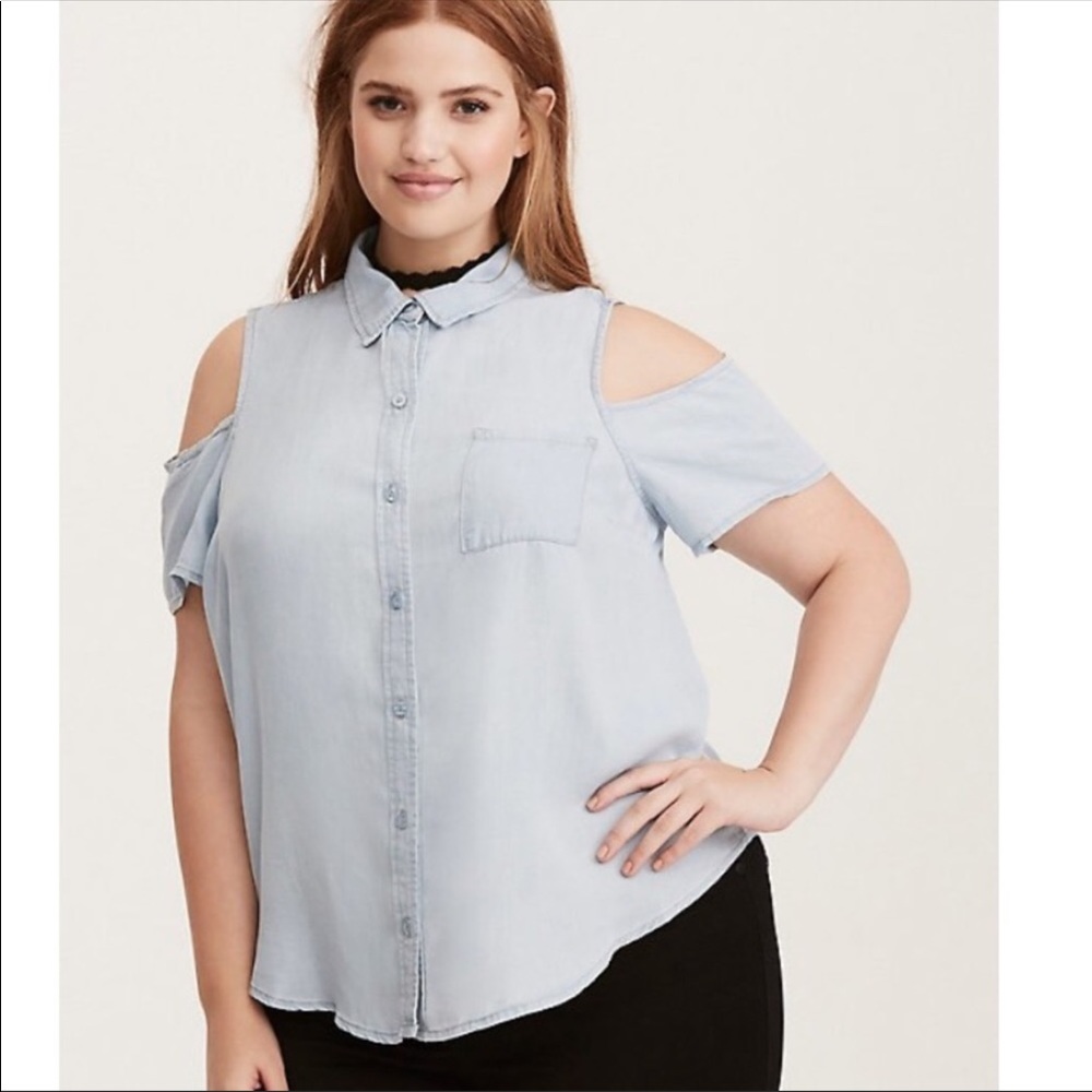 Denim Cold Shoulder Top